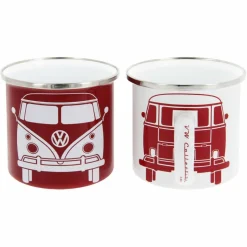 BRISA Campingtöpfe Und Campinggeschirr^VW T1 BUS ENAMEL TASSE 2ER SET IN GESCHENKBOX - FRONT/WEISS - Becher