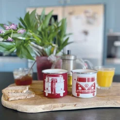BRISA Campingtöpfe Und Campinggeschirr^VW T1 BUS ENAMEL TASSE 2ER SET IN GESCHENKBOX - FRONT/WEISS - Becher