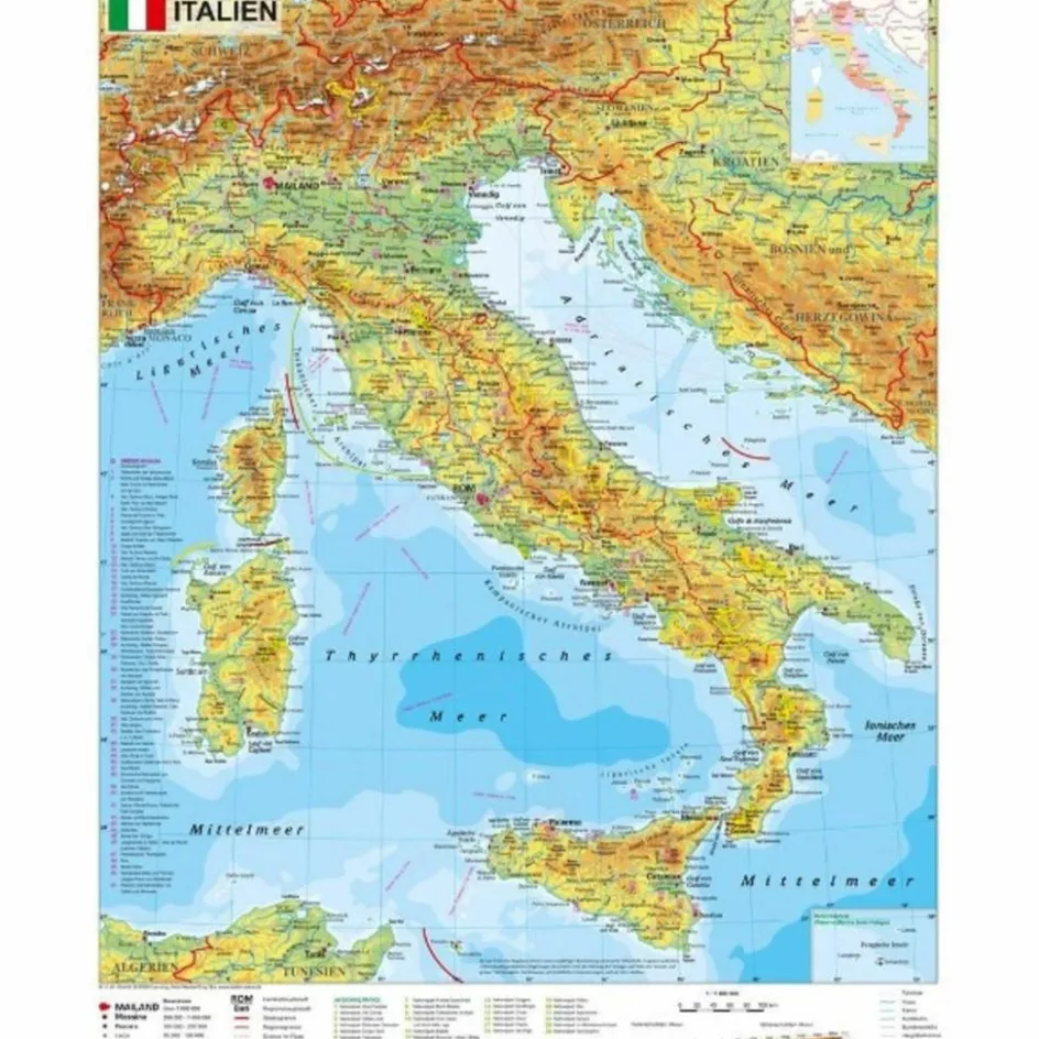 New ITALIEN PHYSISCH 1 : 1.600 000 - Wand Karte Wandkarten Und Poster