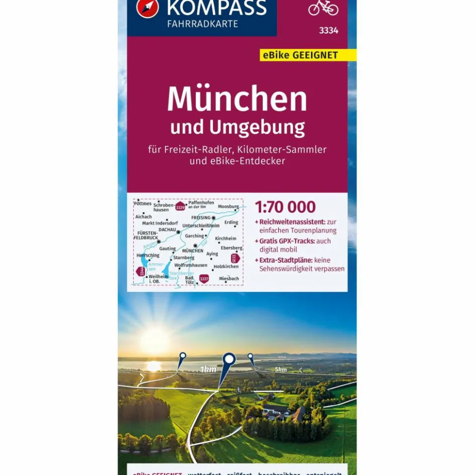 Fahrradkarten|Fahrradkarten^KOMPASS FAHRRADKARTE 3334 MÜNCHEN UND UMGEBUNG, 1:70000