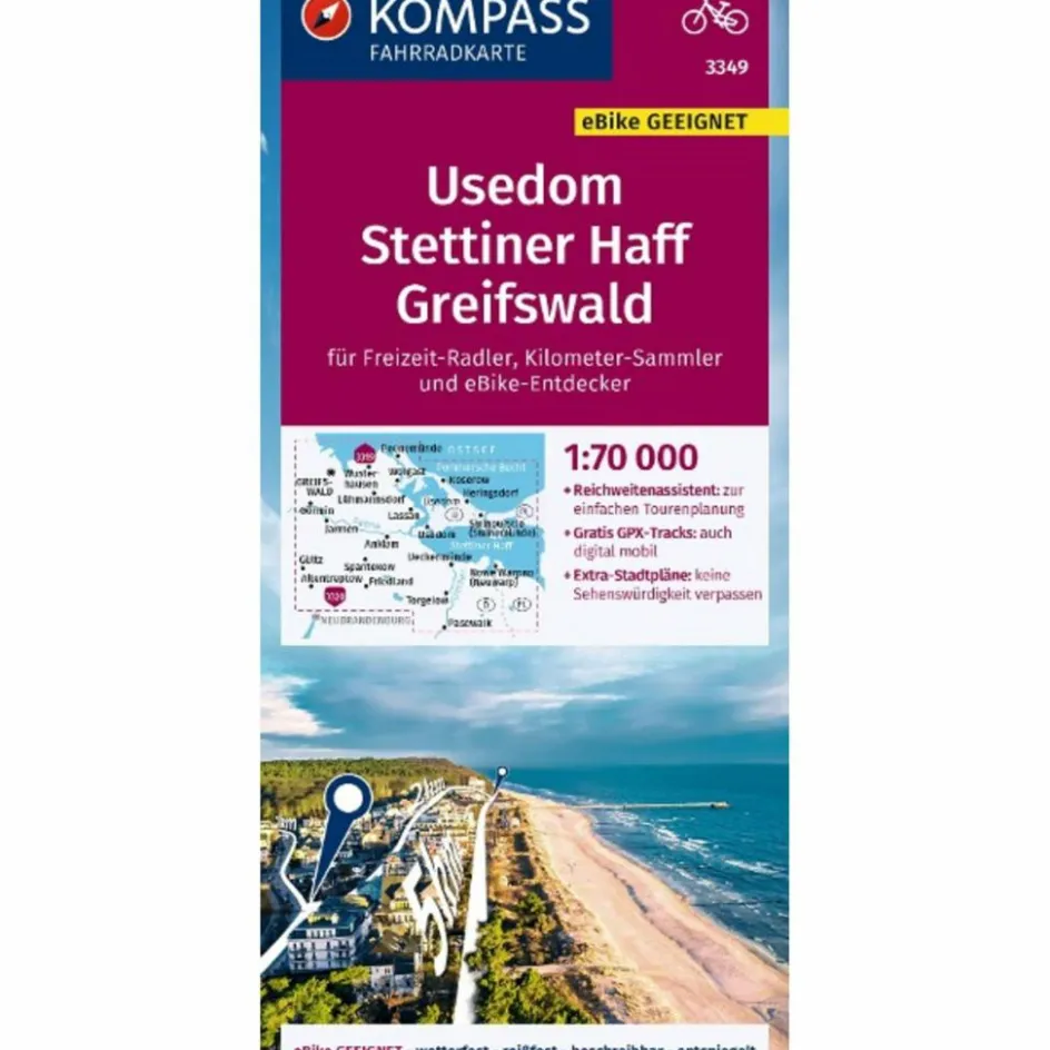Fahrradkarten|Fahrradkarten^KOMPASS FAHRRADKARTE 3349 USEDOM, STETTINER HAFF, GREIFSWALD