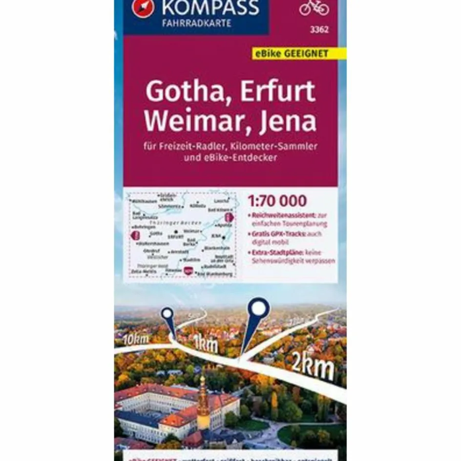 Hot KOMPASS FAHRRADKARTE GOTHA, ERFURT, WEIMAR, JENA 1:70 000 - Fahrradkarte Fahrradkarten|Fahrradkarten