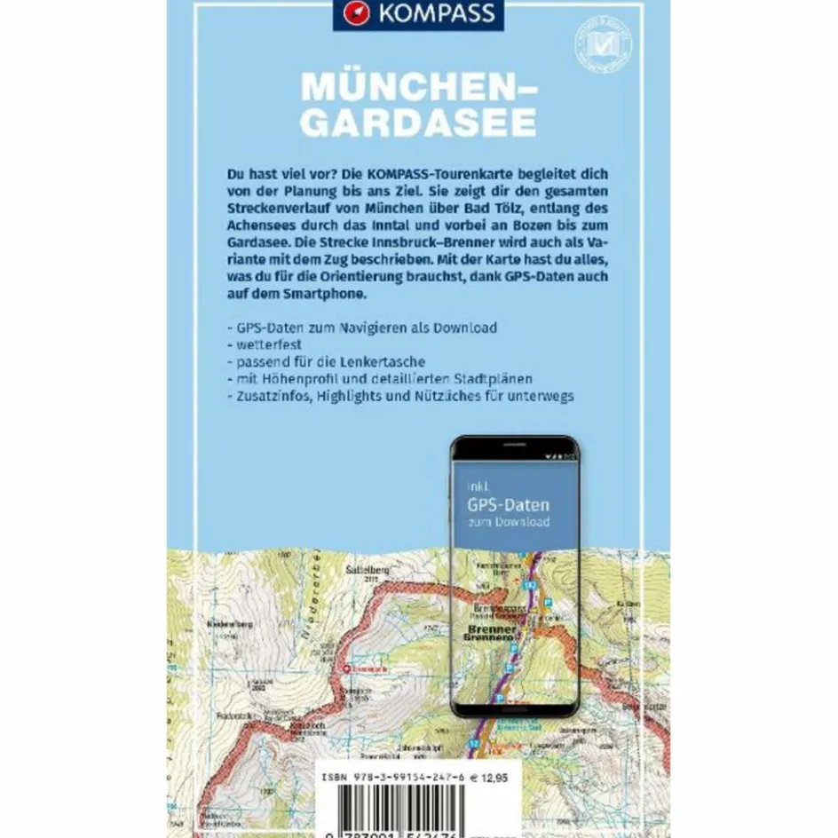 Fahrradkarten|Fahrradkarten^KOMPASS FAHRRAD-TOURENKARTE MÜNCHEN - GARDASEE VIA BRENNER
