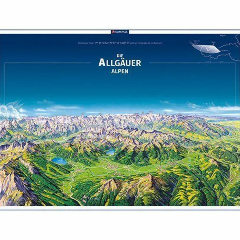 Sale KOMPASS PANORAMA DIE ALLGÄUER ALPEN, POSTER Wandkarten Und Poster