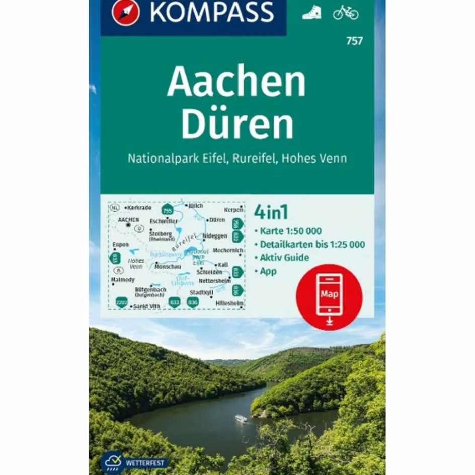 Wanderkarten Und Winterkarten|Wanderkarten Und Winterkarten^KOMPASS WANDERKARTE 757 AACHEN, DÜREN, NATIONALPARK EIFEL