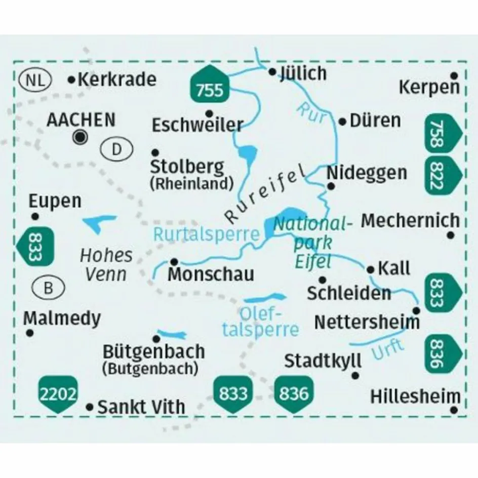 Wanderkarten Und Winterkarten|Wanderkarten Und Winterkarten^KOMPASS WANDERKARTE 757 AACHEN, DÜREN, NATIONALPARK EIFEL