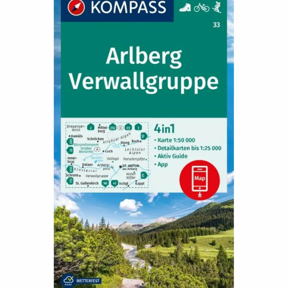 Wanderkarten Und Winterkarten|Wanderkarten Und Winterkarten^KOMPASS WANDERKARTE 33 ARLBERG, VERWALLGRUPPE 1:50.000