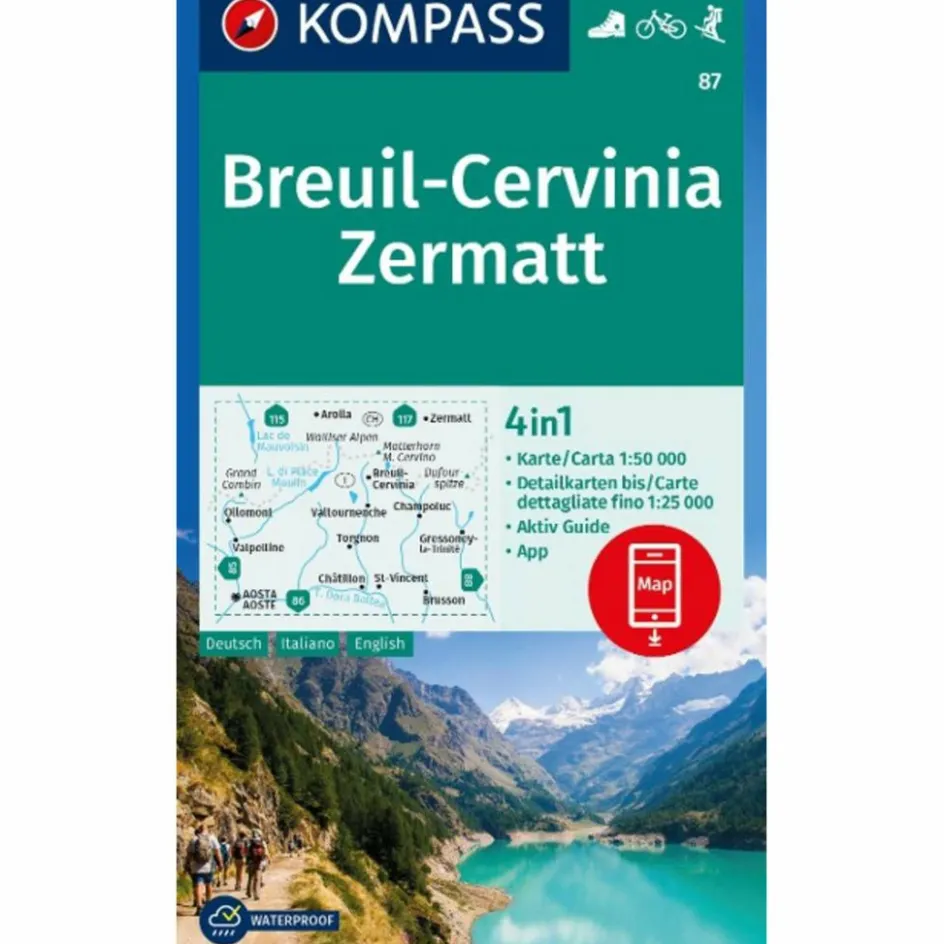 Discount KOMPASS WANDERKARTE 87 BREUIL-CERVINIA, ZERMATT 1:50.000 Wanderkarten Und Winterkarten|Wanderkarten Und Winterkarten
