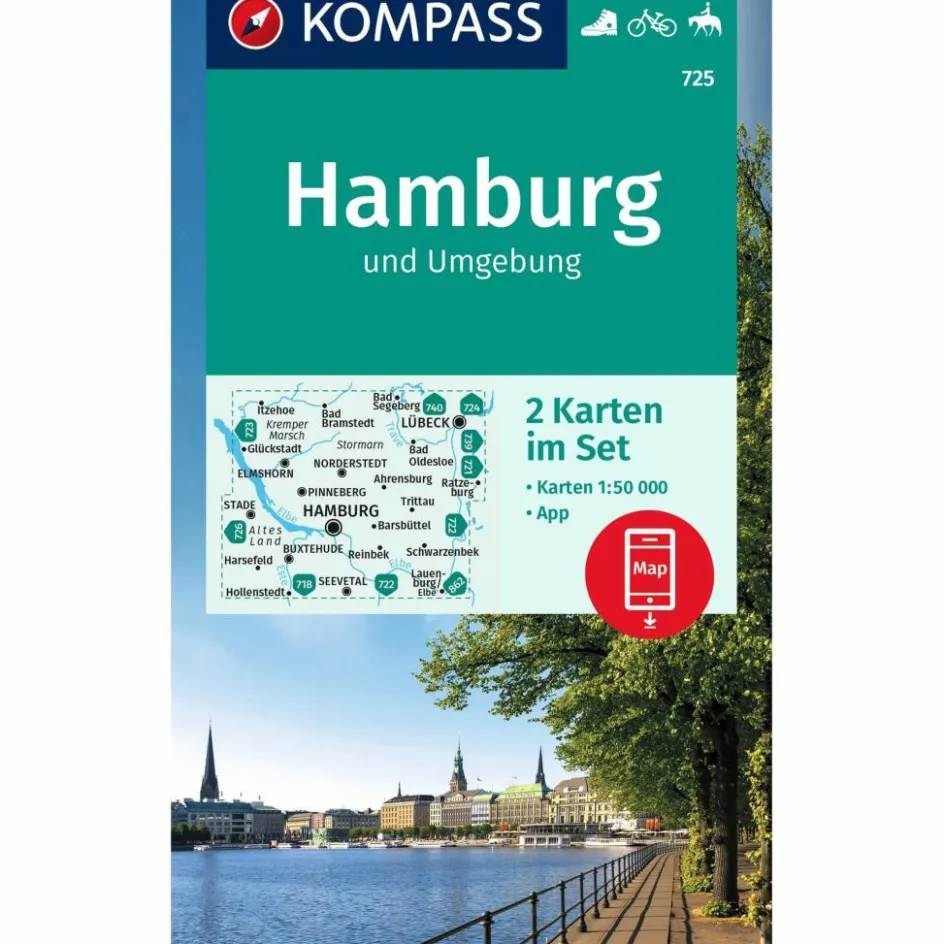 Wanderkarten Und Winterkarten|Wanderkarten Und Winterkarten^KOMPASS WANDERKARTE 725 HAMBURG UND UMGEBUNG 1:50000