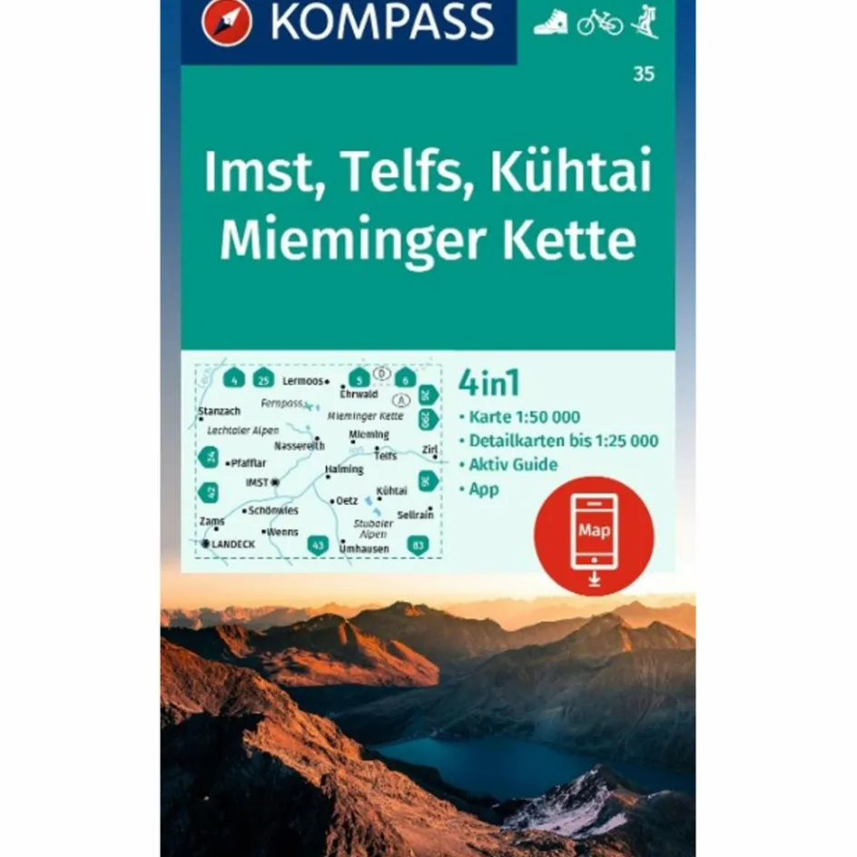 Wanderkarten Und Winterkarten|Wanderkarten Und Winterkarten^KOMPASS WANDERKARTE 35 IMST, TELFS, KÜHTAI, MIEMINGER KETTE