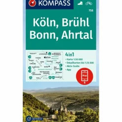 Clearance KOMPASS WANDERKARTE 758 KÖLN, BRÜHL, BONN, AHRTAL 1:50.000 Wanderkarten Und Winterkarten|Wanderkarten Und Winterkarten