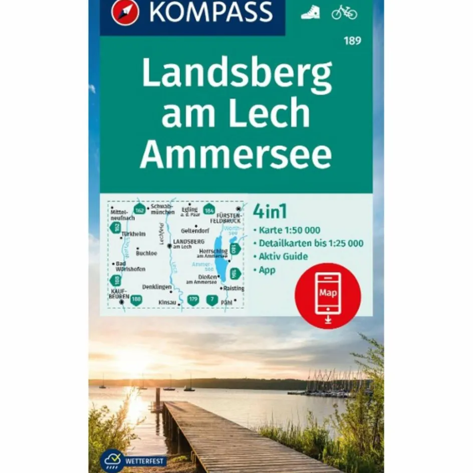 Clearance KOMPASS WANDERKARTE 189 LANDSBERG AM LECH, AMMERSEE 1:50.000 Wanderkarten Und Winterkarten|Wanderkarten Und Winterkarten