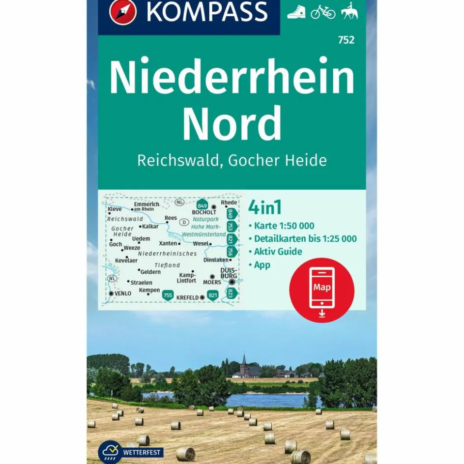 KOMPASS WANDERKARTE 752 NIEDERRHEIN NORD, REICHSWALD Wanderkarten Und Winterkarten|Wanderkarten Und Winterkarten