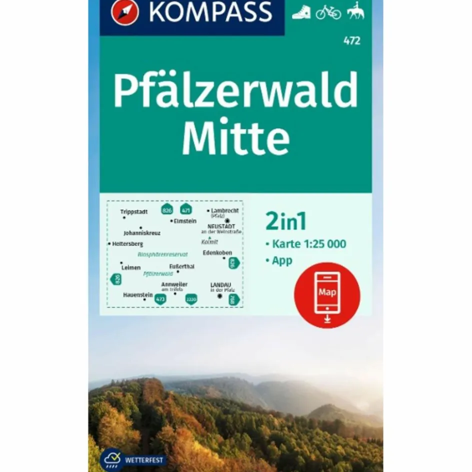 Discount KOMPASS WANDERKARTE 472 PFÄLZERWALD MITTE 1:25.000 Wanderkarten Und Winterkarten|Wanderkarten Und Winterkarten