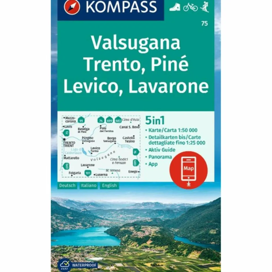 Wanderkarten Und Winterkarten|Wanderkarten Und Winterkarten^KOMPASS WANDERKARTE 75 VALSUGANA, TRENTO, PINÉ, LEVICO