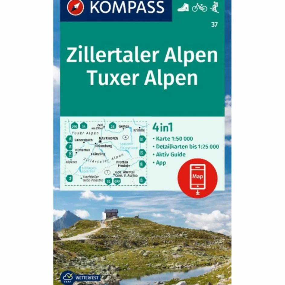 Wanderkarten Und Winterkarten|Wanderkarten Und Winterkarten^KOMPASS WANDERKARTE 37 ZILLERTALER ALPEN, TUXER ALPEN