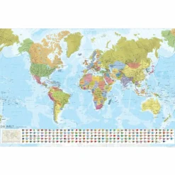 Wandkarten Und Poster^MARCO POLO WELTKARTE - STAATEN DER ERDE MIT FLAGGEN 1:35 MIO - Wand Karte