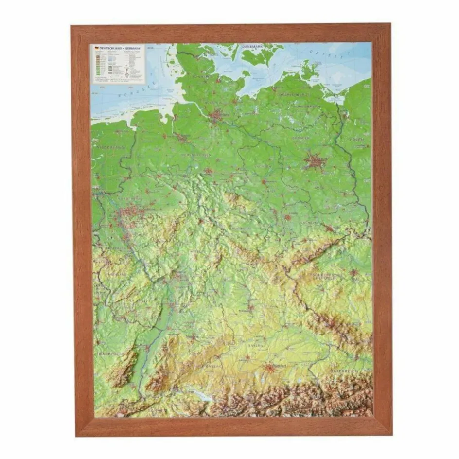 Wandkarten Und Poster^RELIEF DEUTSCHLAND 1:2.4 MIO MIT HOLZRAH - Karte