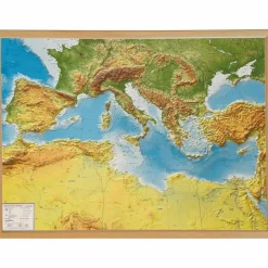 Clearance RELIEF MITTELMEER 1:5.5MIO MIT NATURHOLZRAHMEN - Wand Karte Wandkarten Und Poster