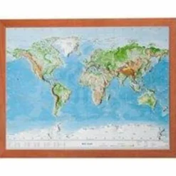 Clearance RELIEF WELT 1:107 MIO MIT HOLZRAHMEN - Weltkarte Wandkarten Und Poster