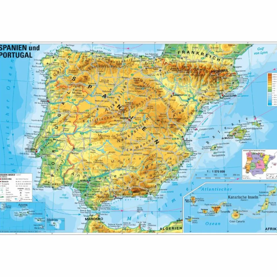 Wandkarten Und Poster^SPANIEN UND PORTUGAL PHYSISCH - Karte