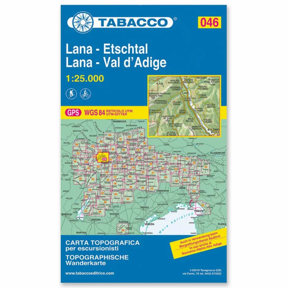 Winterkarten|Wanderkarten Und Winterkarten^TABACCO 046 LANA ETSCHTAL - Wanderkarte