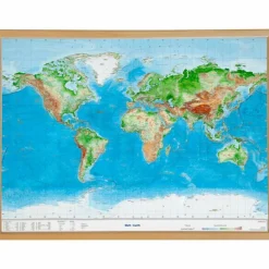 Best WELT GROSS 1:53.000.000 MIT NATURHOLZRAHMEN - Karte Wandkarten Und Poster